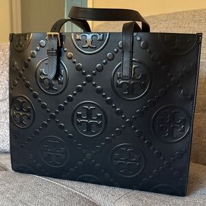 Tory Burch Black Embossed Monogram Tote